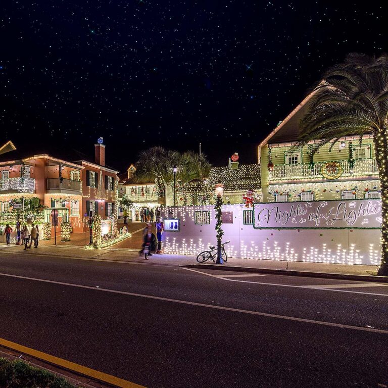 Hilton Bayfront decorated with holiday lights