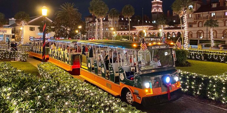 St. Augustine's Nights of Lights features historic buildings with twinkling white lights.